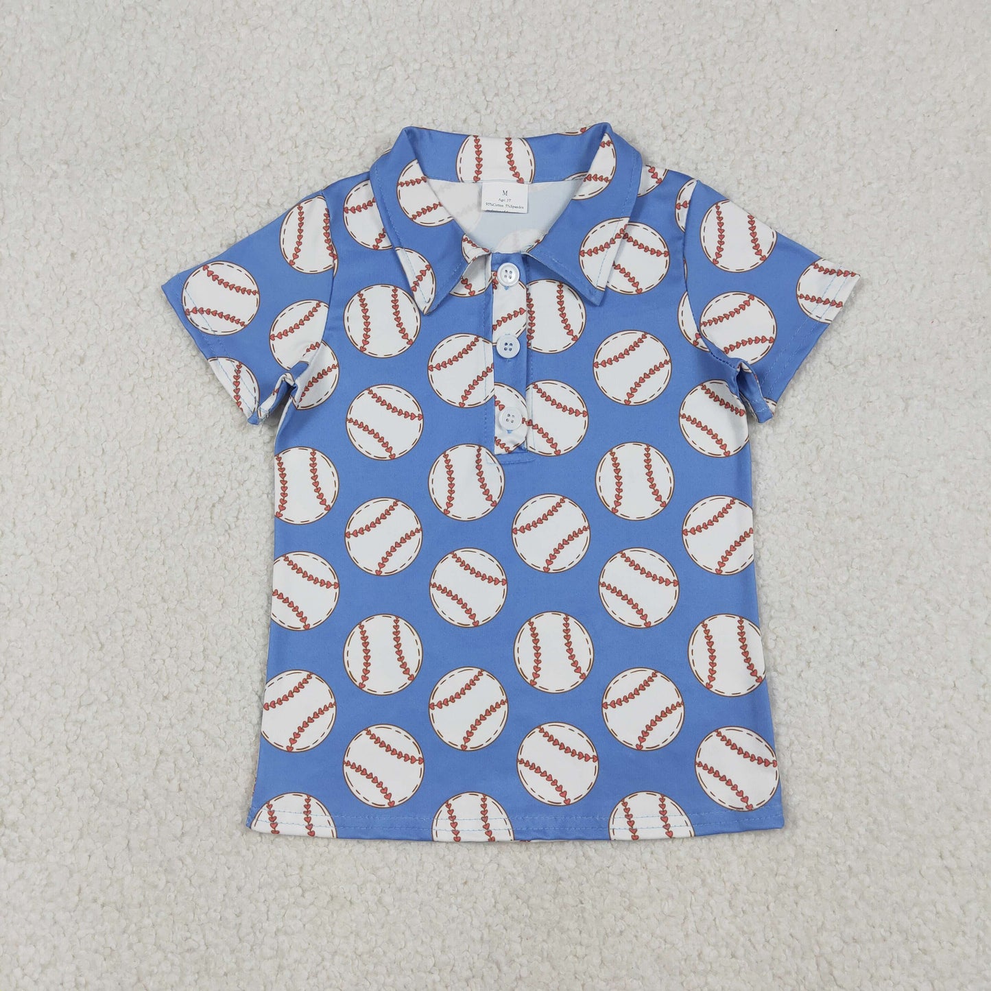 BT1578 Baseball Blue Print Boys Summer Polo Tee Shirts Top