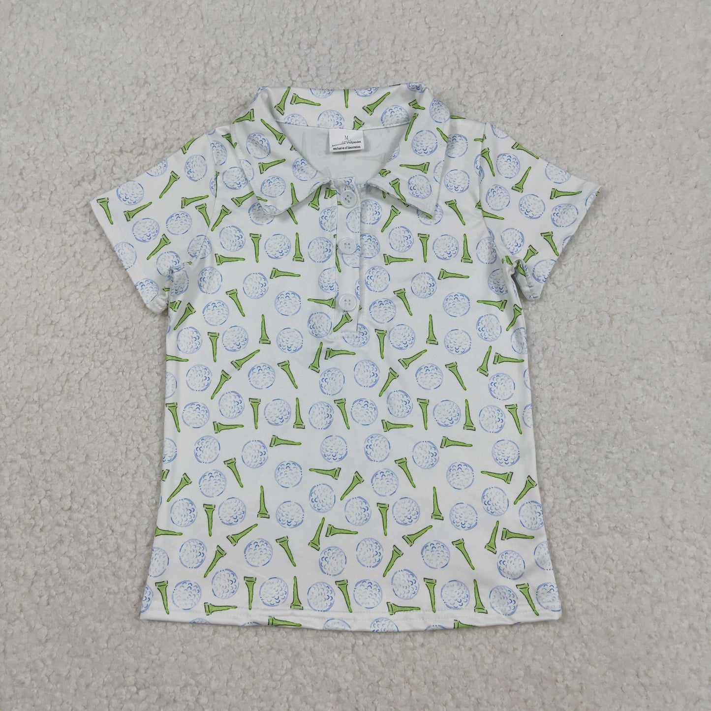BT1582 Golf White Print Boys Summer Polo Tee Shirts Top