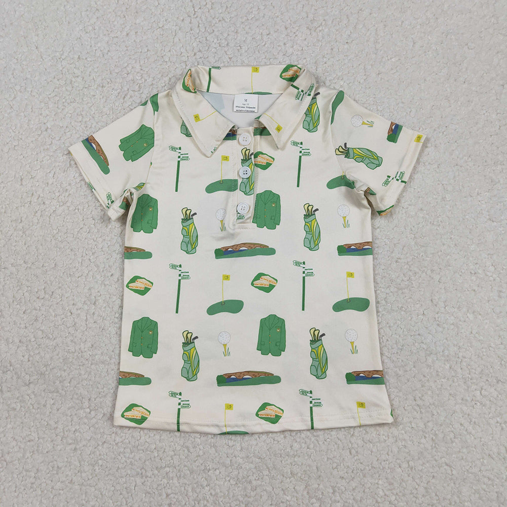 BT1583 Golf Green Print Boys Summer Polo Tee Shirts Top