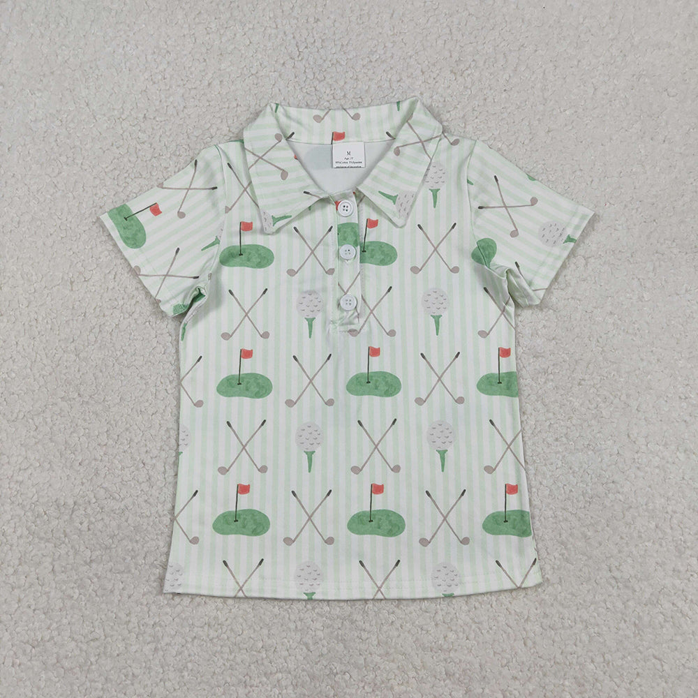 BT1584 Golf Stripes Print Boys Summer Polo Tee Shirts Top