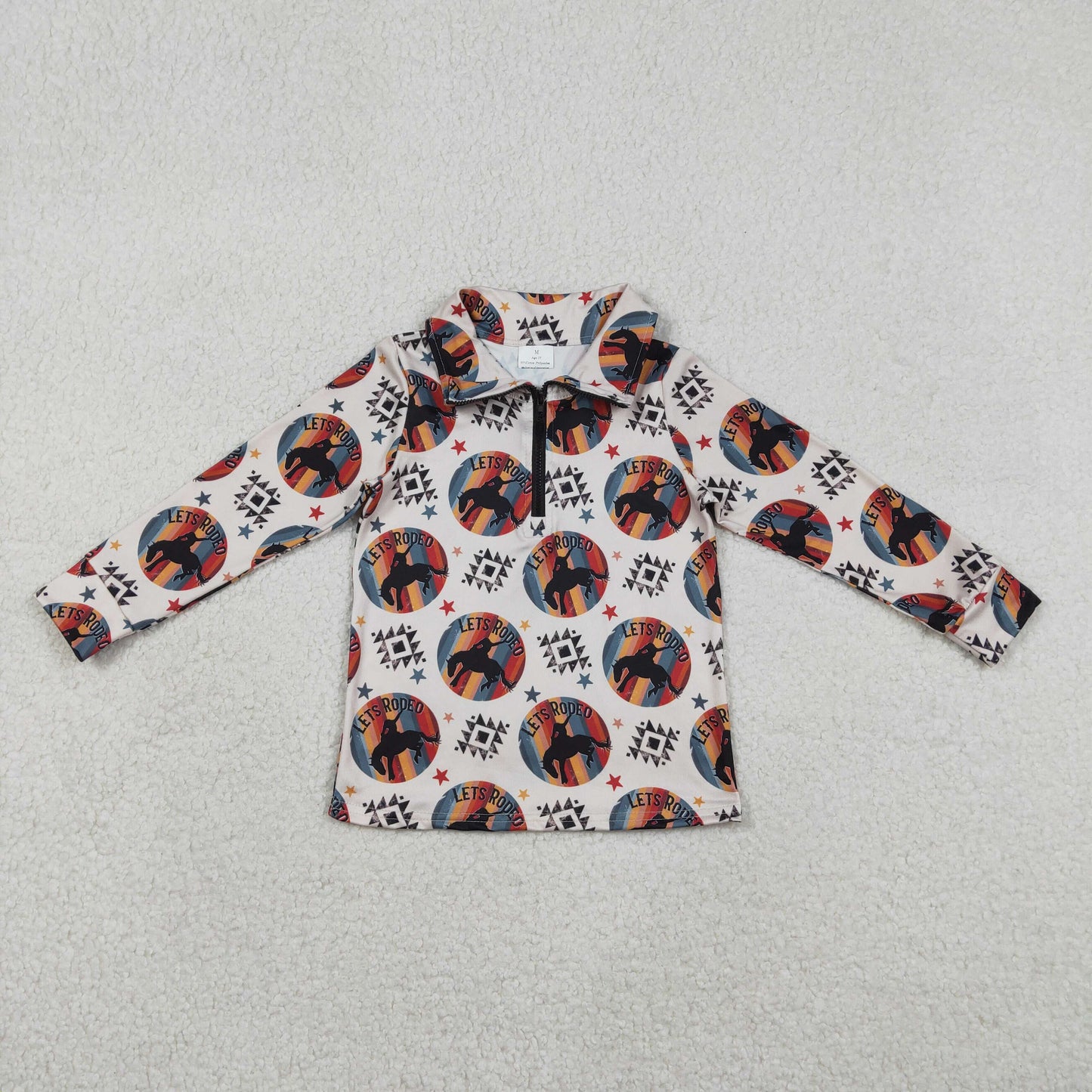 BT1598 Rodeo Aztec Print Boys Western Zipper Pullover Top