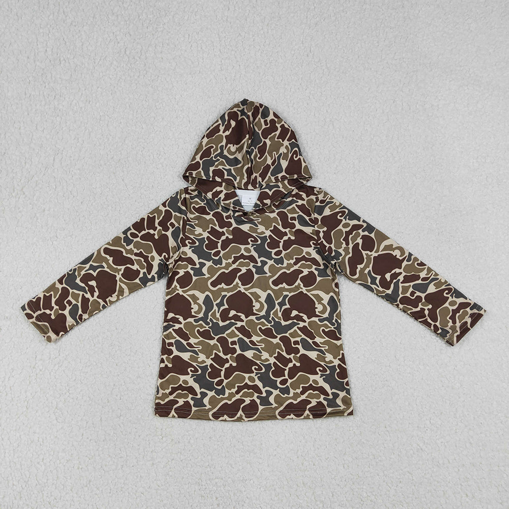 BT1650 Dark Brown Camo Print Boys Long Sleeve Hoodie Top