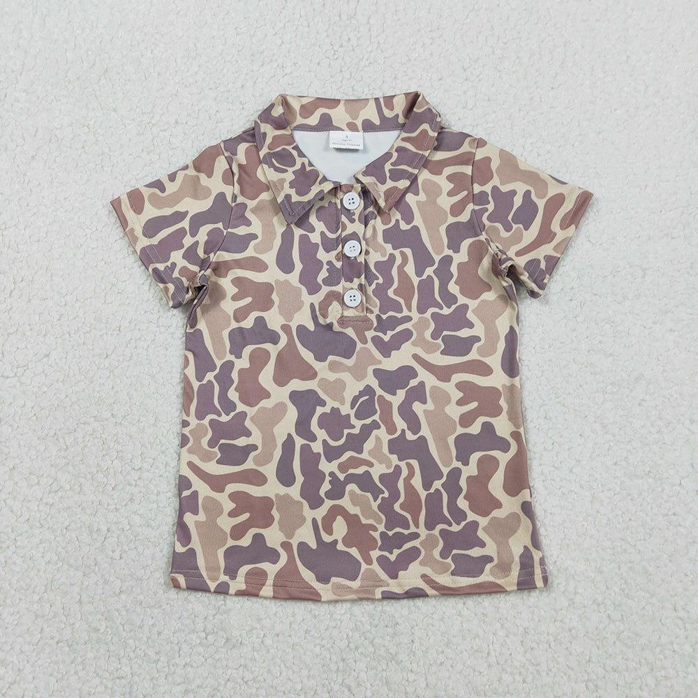 BT1701 Brown Camo Print Boys Summer Polo Tee Shirts Top