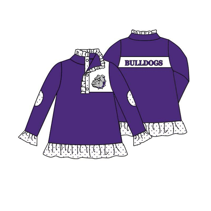 (Custom Design Preorder MOQ 5) Team's BULLDOGS Purple Print Girls Pullover Tee Shirts Top