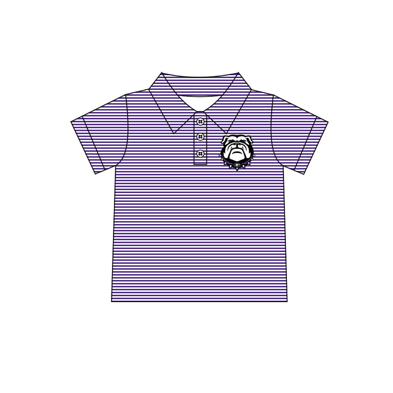 (Custom Design Preorder MOQ 5) Team's BULLDOGS Purple Stripes Print Boys Summer Polo Tee Shirts Top
