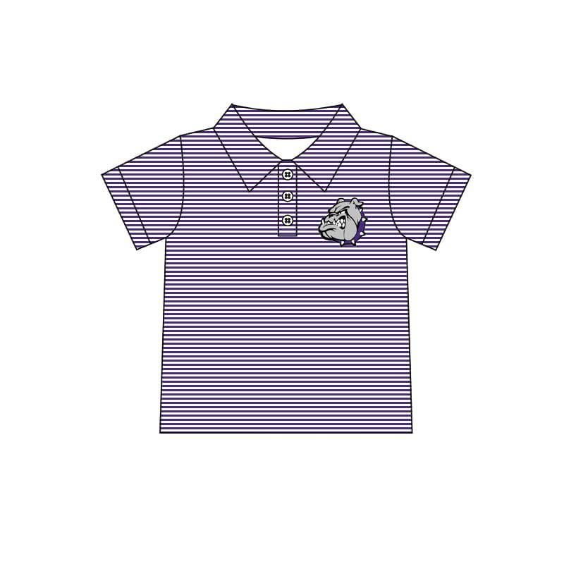 (Custom Design Preorder MOQ 5) Team's BULLDOGS Purple Stripes Print Boys Summer Polo Tee Shirts Top