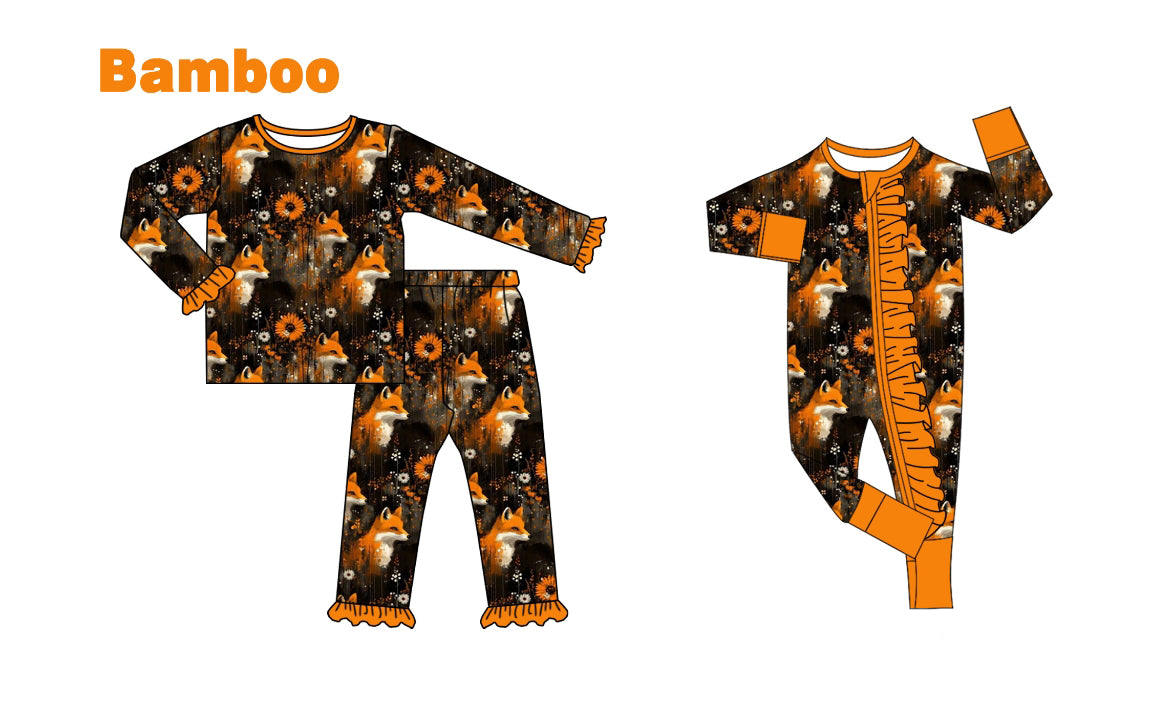 (Custom Design Preorder MOQ 20 Each Design) Flowers Fox Print Girls Pajamas Matching Bamboo Clothes Sisters Wear