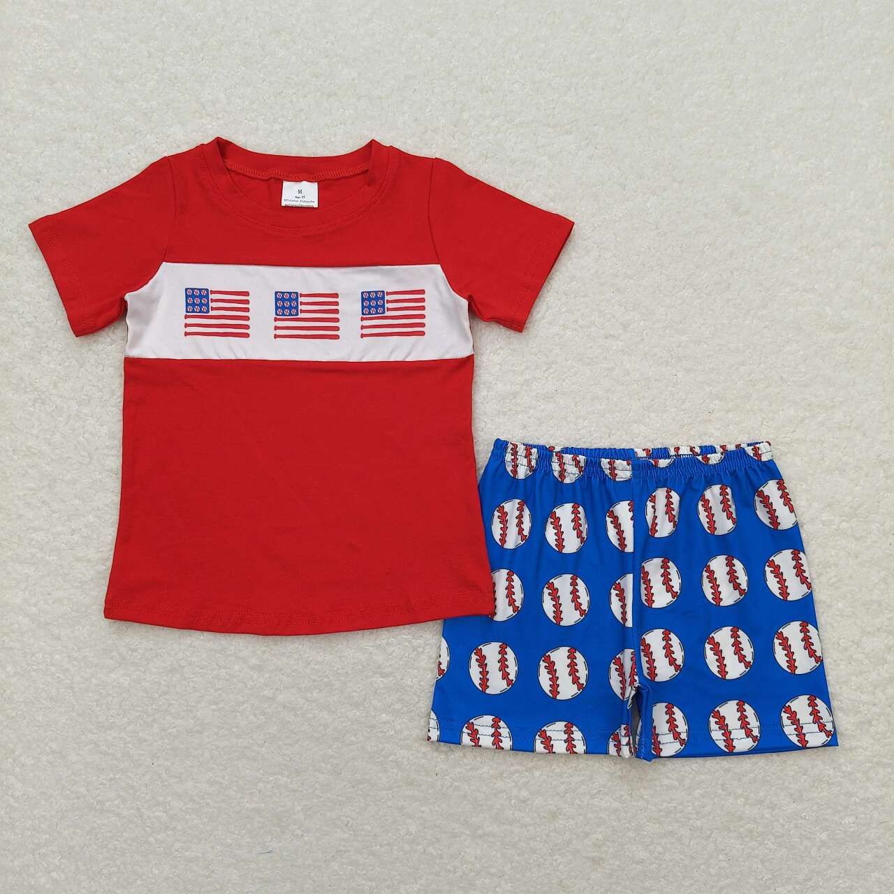 BSSO0674 Flags Red Top Baseball Shorts Boys 4th of July Clothes Set
