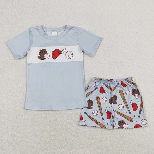 BSSO0705  Baseball Print Boys Summer Clothes Set