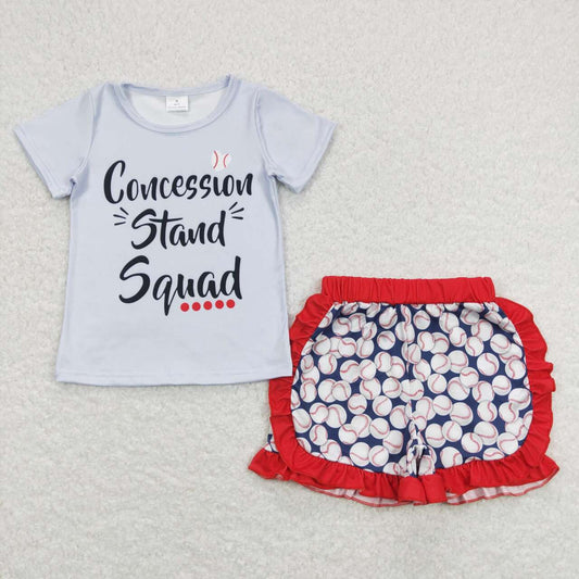 GSSO0484 Baseball Print Girls Summer Clothes Set