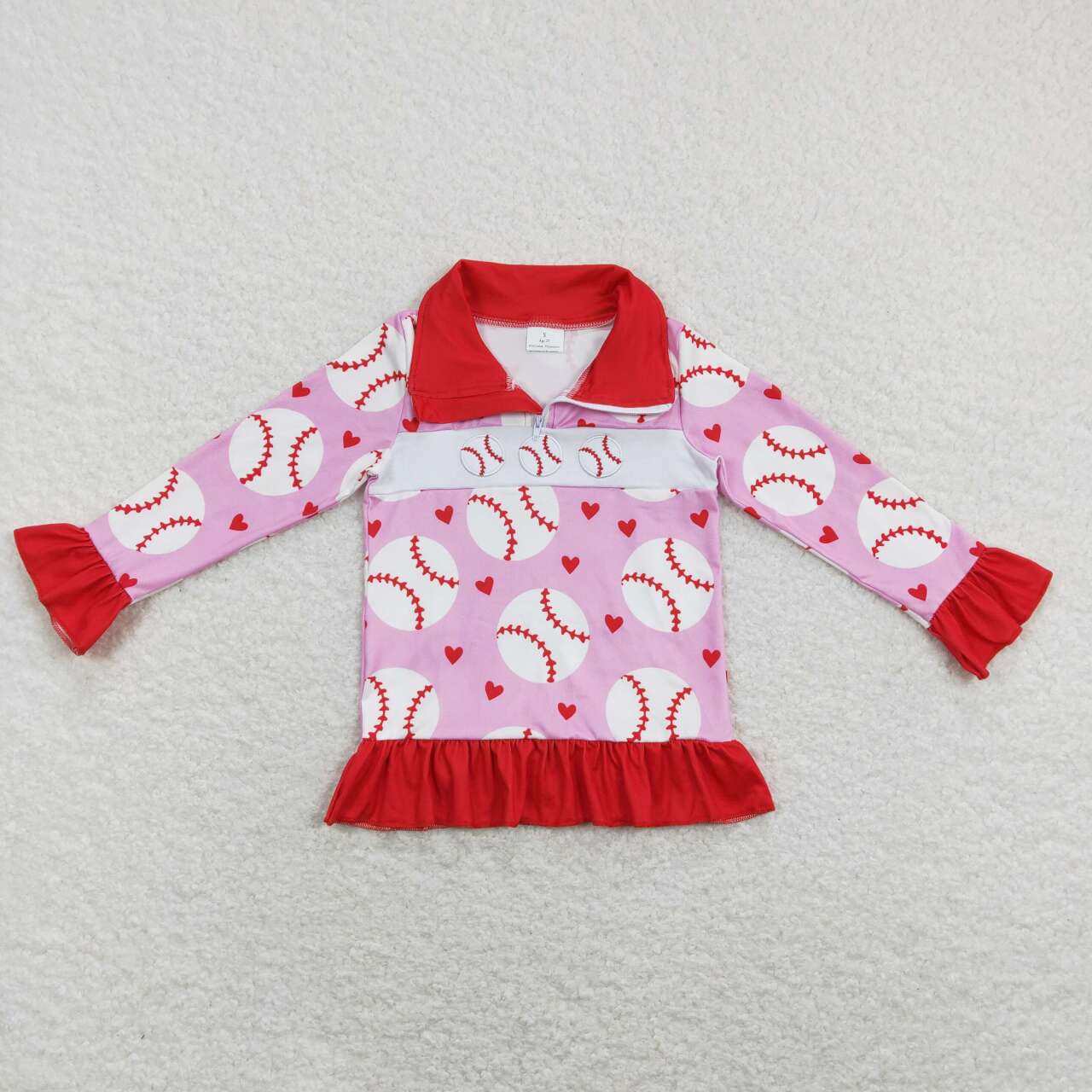 GT0429 Baseball Embroidery Girls Zipper Pullover Tee Shirts Top