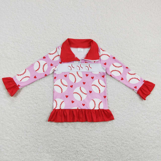GT0429 Baseball Embroidery Girls Zipper Pullover Tee Shirts Top