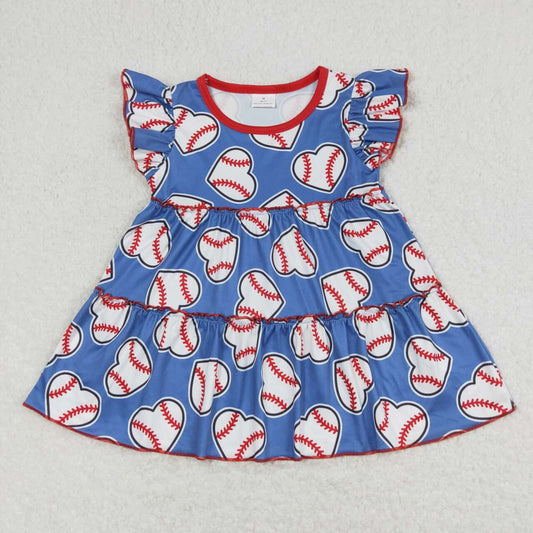 GT0483  Baseball Print Girls Summer Tee Shirts Top