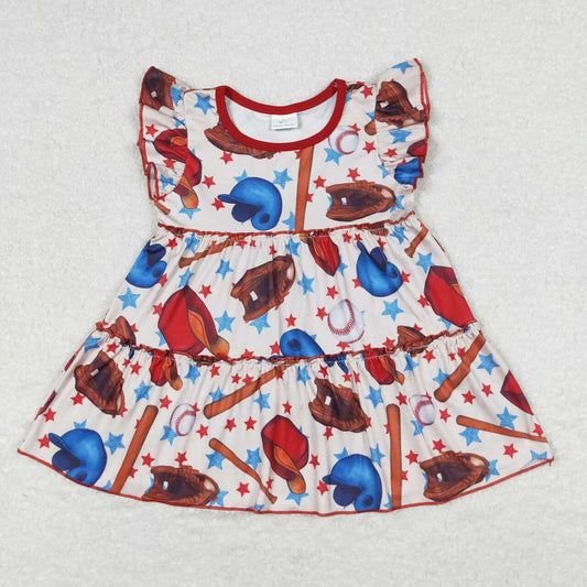 GT0493  Baseball Print Girls Summer Tee Shirts Top