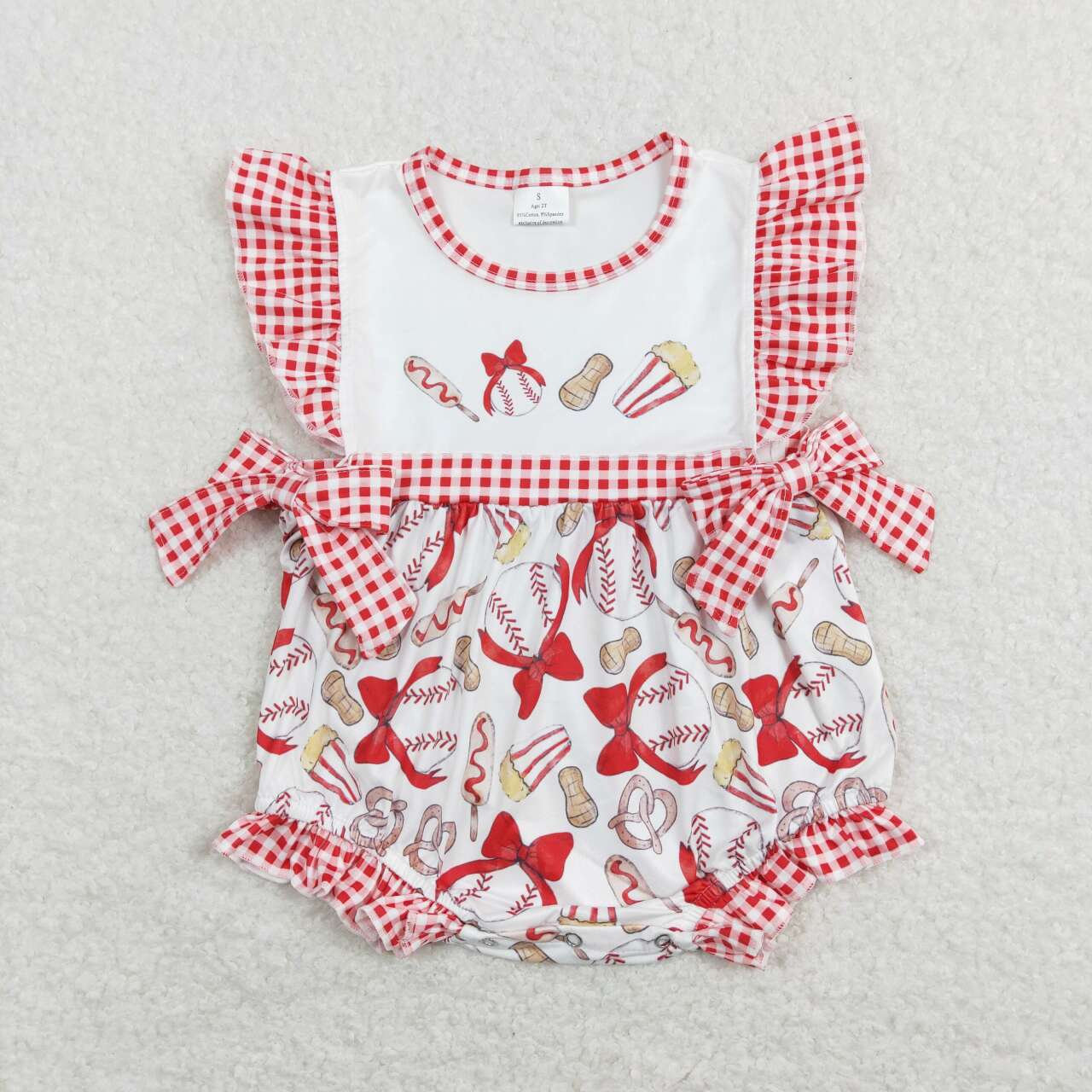 SR0848 Baseball Print Baby Girls Summer Romper