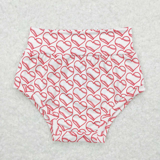 SS0170 Pink Heart Baseball Print Baby Girls Summer Bummie Shorts