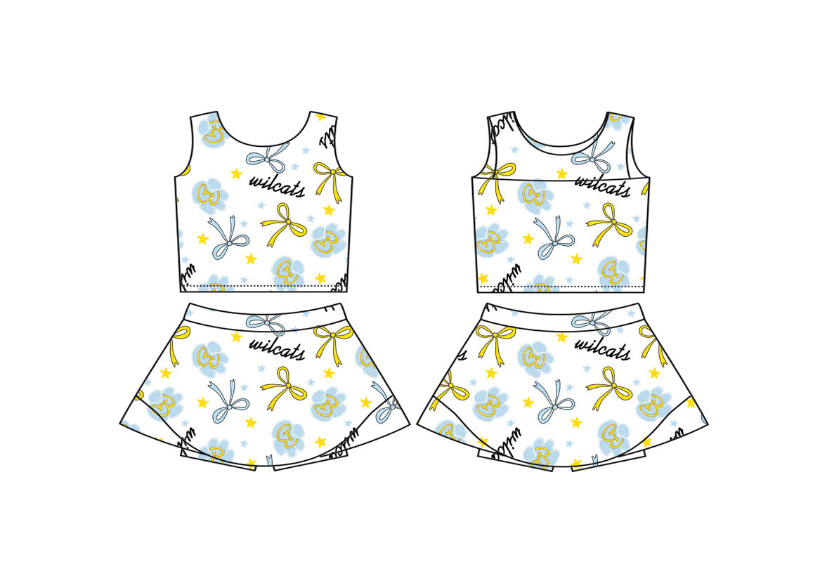 (Custom Design Preorder MOQ 5) Team's Bath Wildcats Print Tank Top Shorts Skirts Girls Summer Yoga Clothes Set
