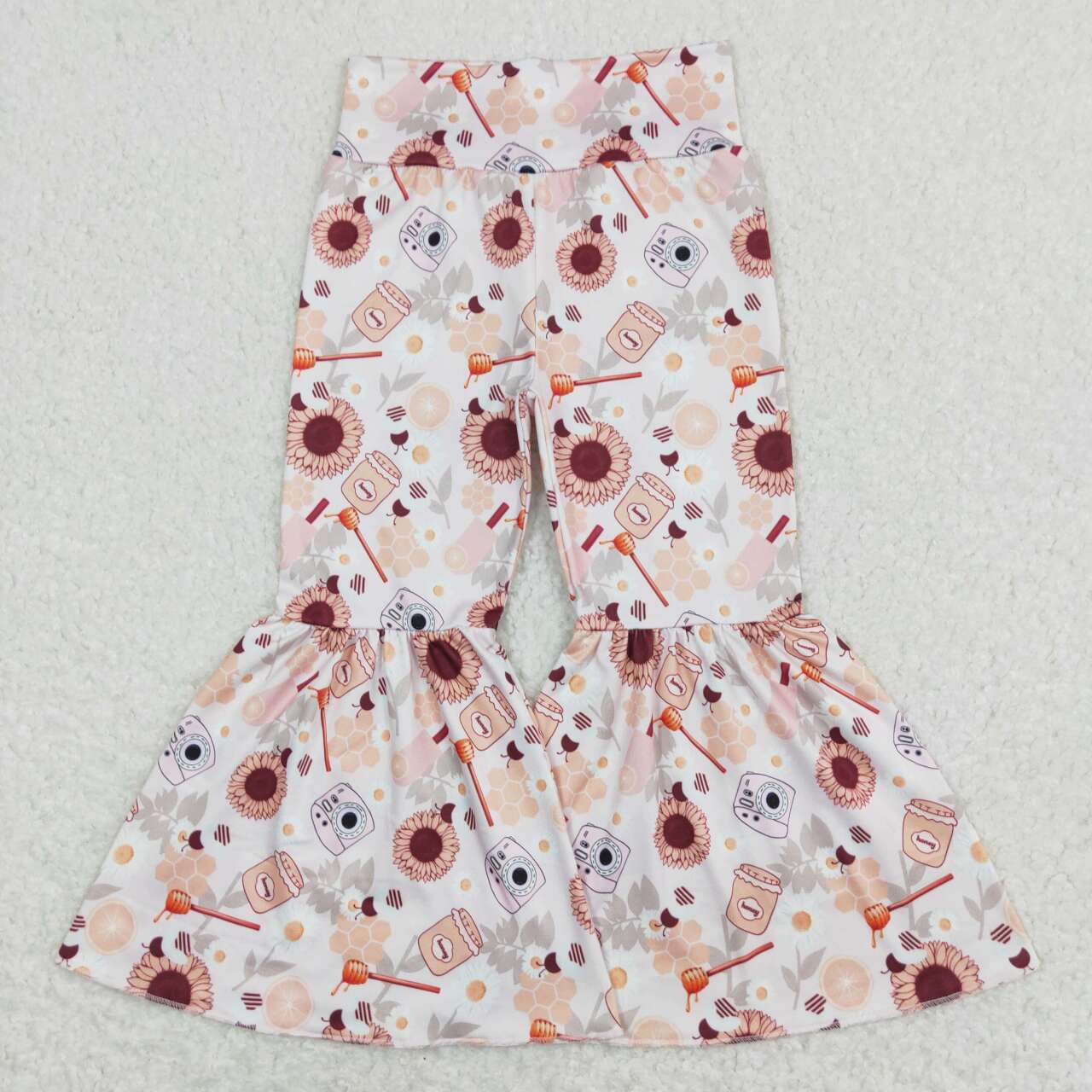 P0262 Girls Bee Sunflowers Print Bell Bottom Pants