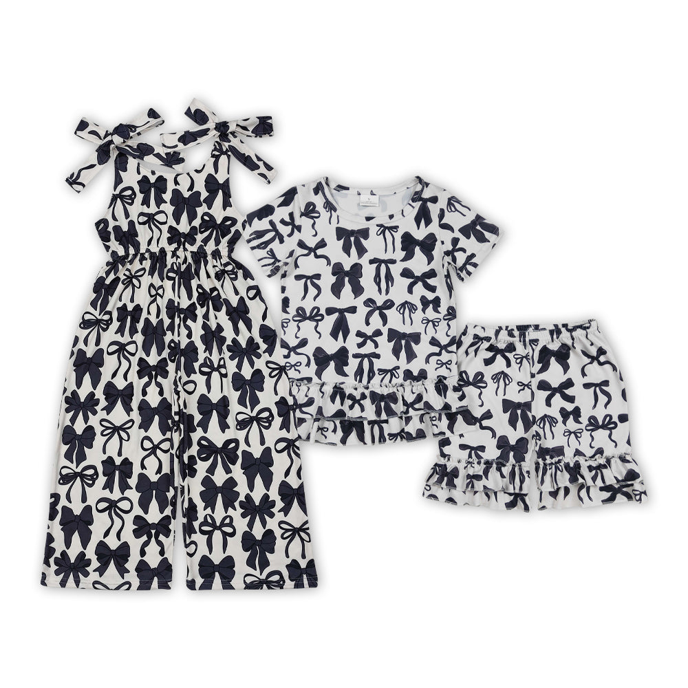 Black Bows Print Girls Summer Clothes Sisters Wear