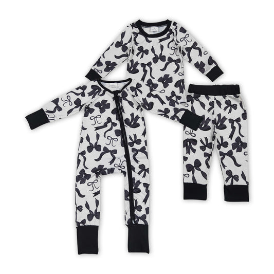 Black Bows Print Sisters Fall Pajamas Matching Clothes