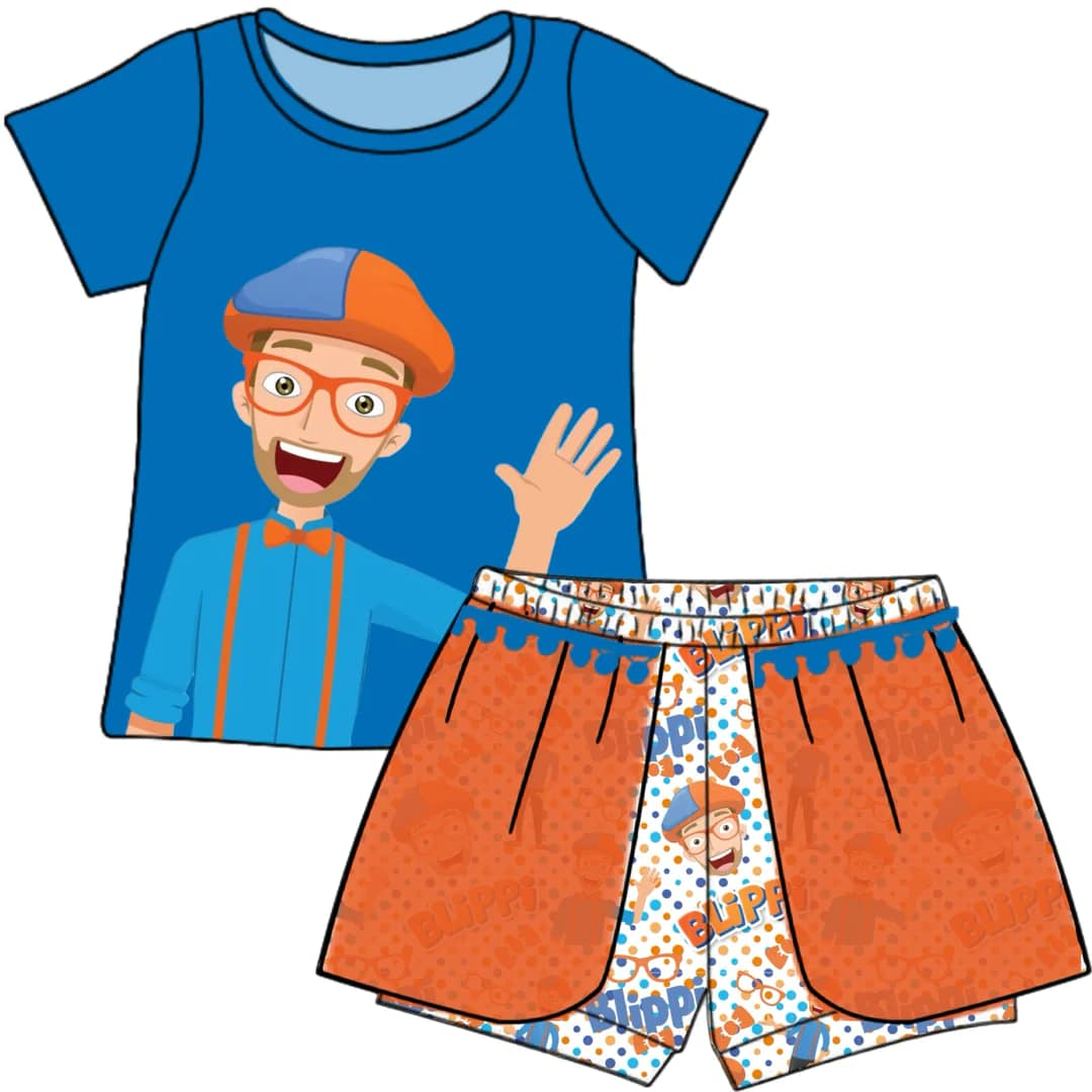 (Custom Design Preorder MOQ 5) Cartoon Teacher Print Girls Summer Clothes Set