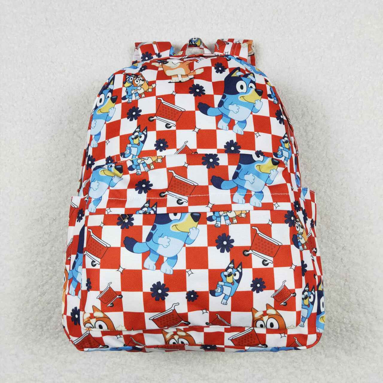 BA0179 Kids Bag Cartoon Dog Red Plaid Print Backpack