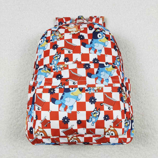 BA0179 Kids Bag Cartoon Dog Red Plaid Print Backpack