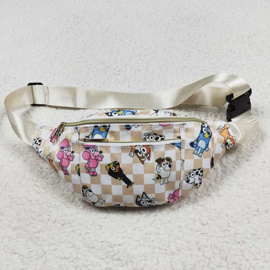 BA0192  Plaid Cartoon Dog Print Girls Fanny Pack Bag