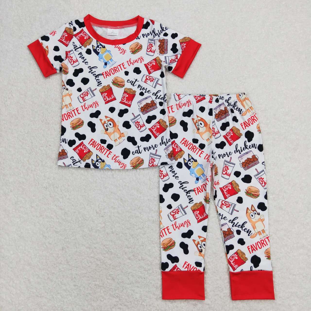 BSPO0346 Cartoon Dog Fried Chicken Hamburger Kids Pajamas Clothes Set