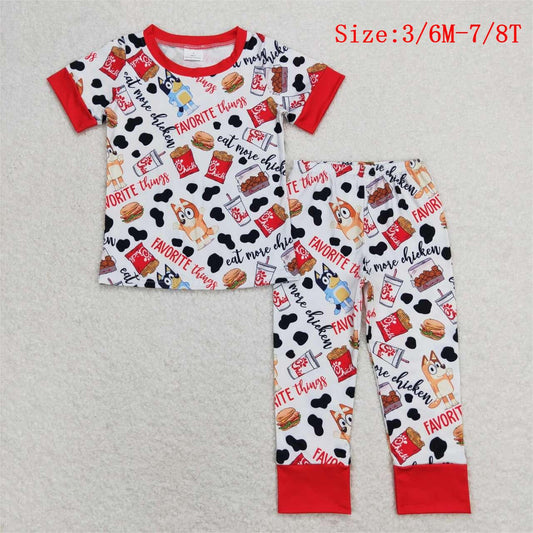 BSPO0346  Cartoon Dog Fried Chicken Hamburger Kids Pajamas Clothes Set