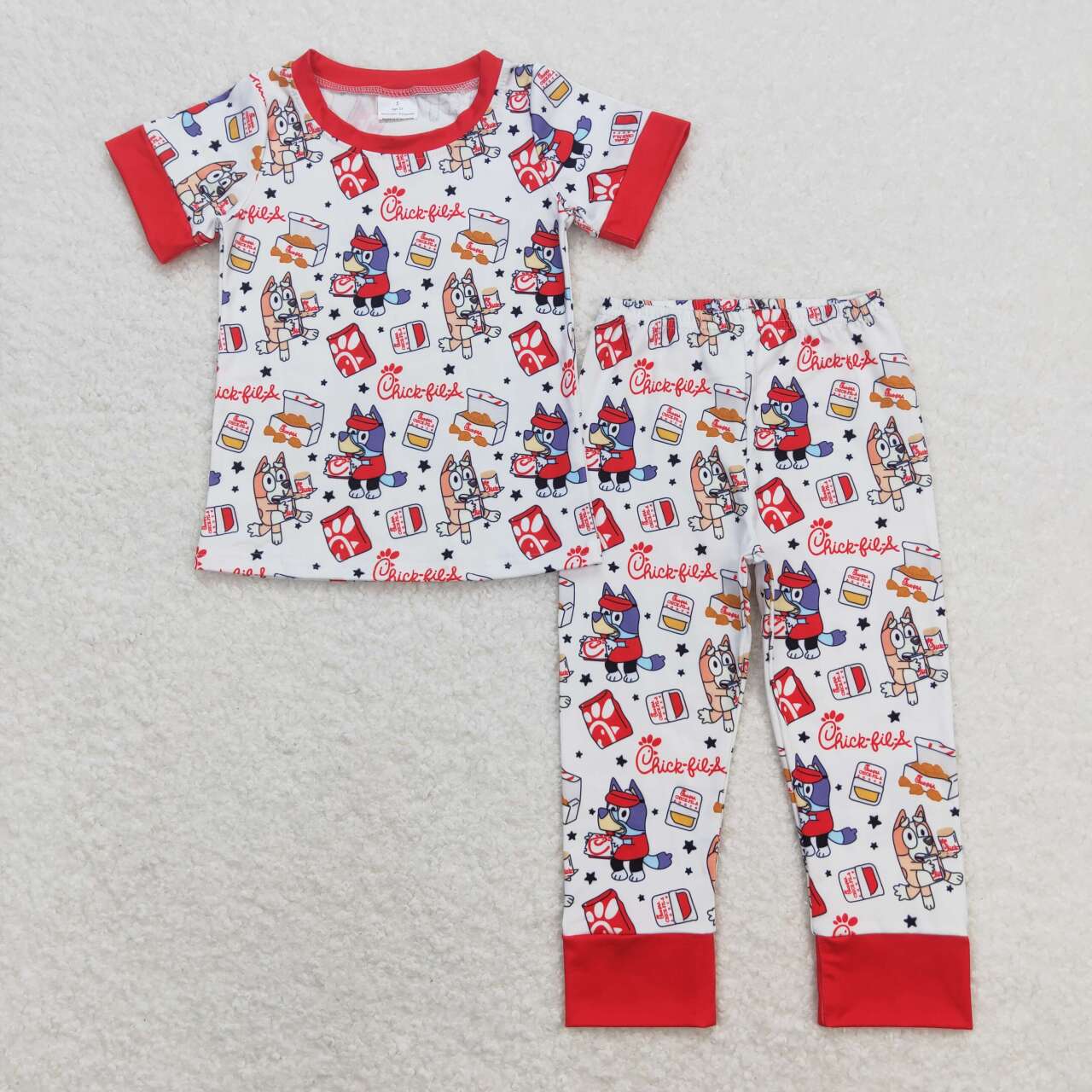 BSPO0347 Cartoon Dog Fried Chicken Print Kids Pajamas Clothes Set