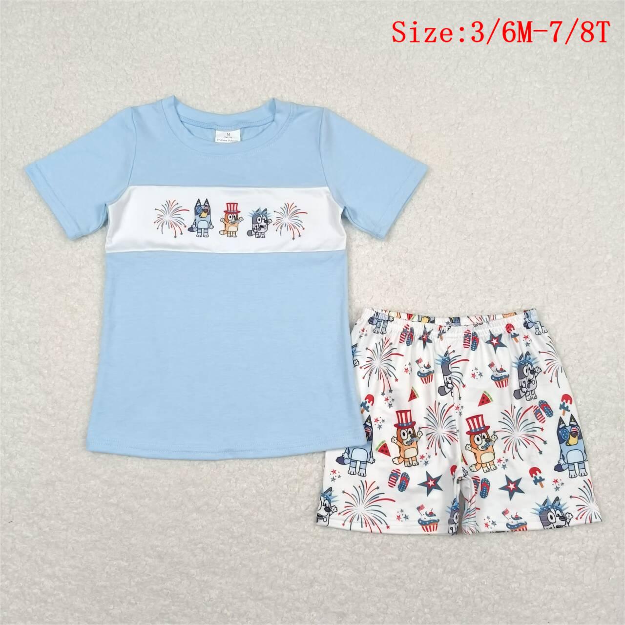 BSSO0792 Cartoon Dog Fireworks Print Boys 4th of July Clothes Set