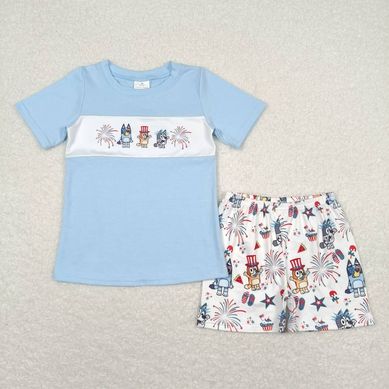 BSSO0792 Cartoon Dog Fireworks Print Boys 4th of July Clothes Set