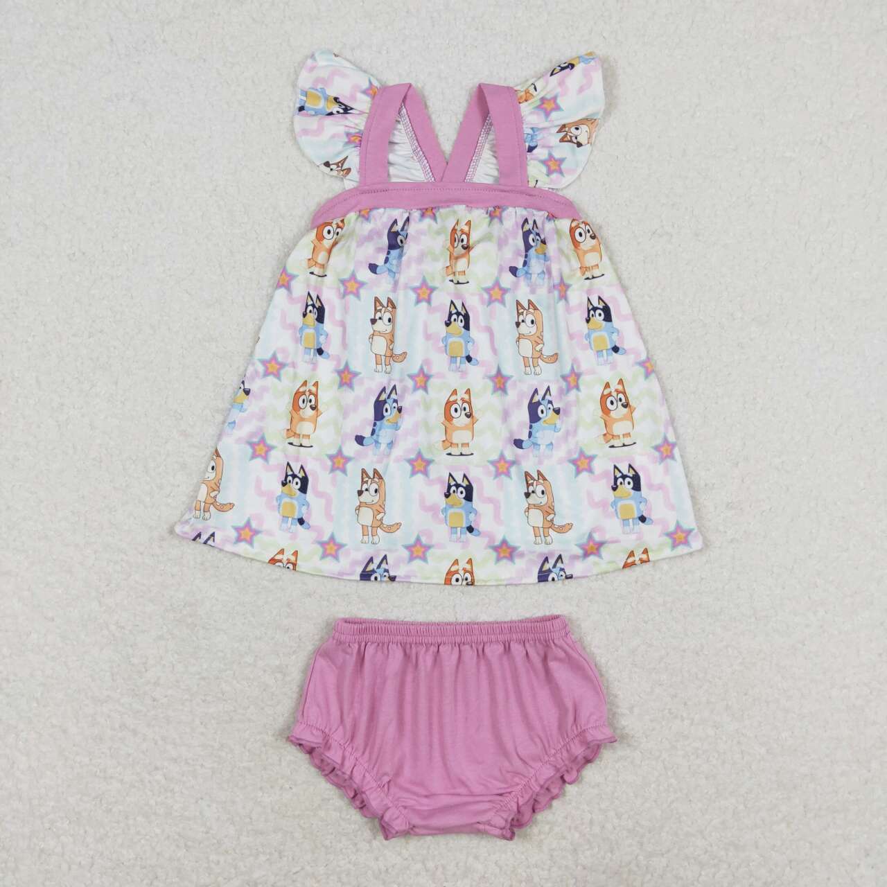 GBO0333 Cartoon Dog Stars Top Baby Girls Summer Bummie Set