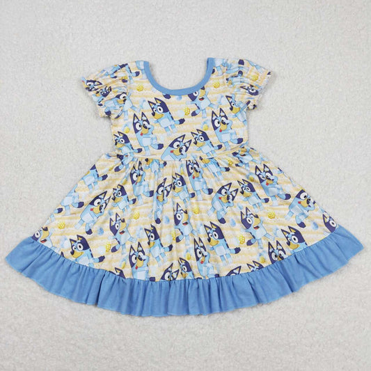 GSD0686 Cartoon Dog Eggs Print Girls Easter Knee Length Dress
