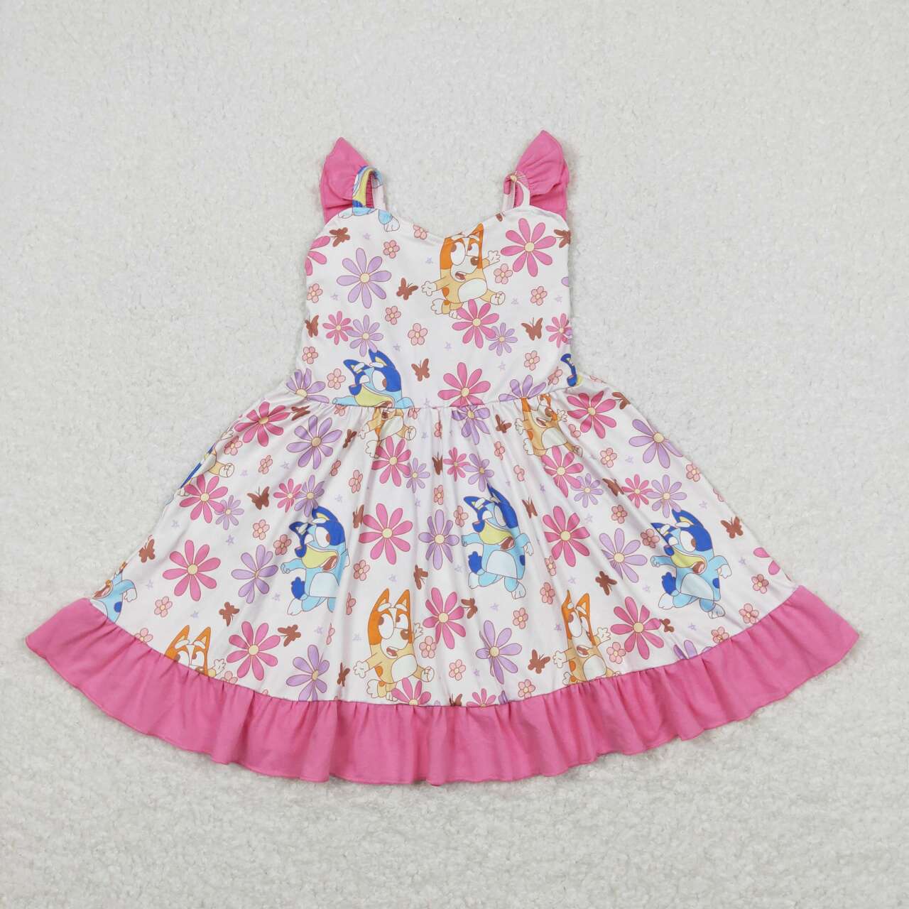 GSD0865 Cartoon Dog Flowers Girls Summer Knee Length Dress