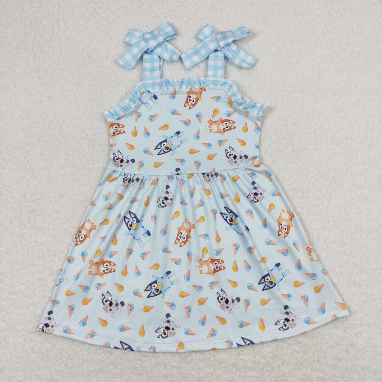 GSD0866 Cartoon Dog Popsicle Print Girls Summer Knee Length Strap Dress