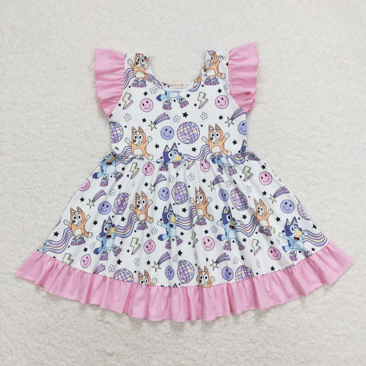 GSD1062 Cartoon Dog Disco Print Girls Knee Length Summer Dress