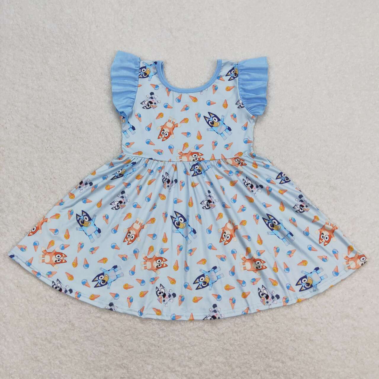GSD1202 Cartoon Dog Popsicle Print Girls Knee Length Summer Dress