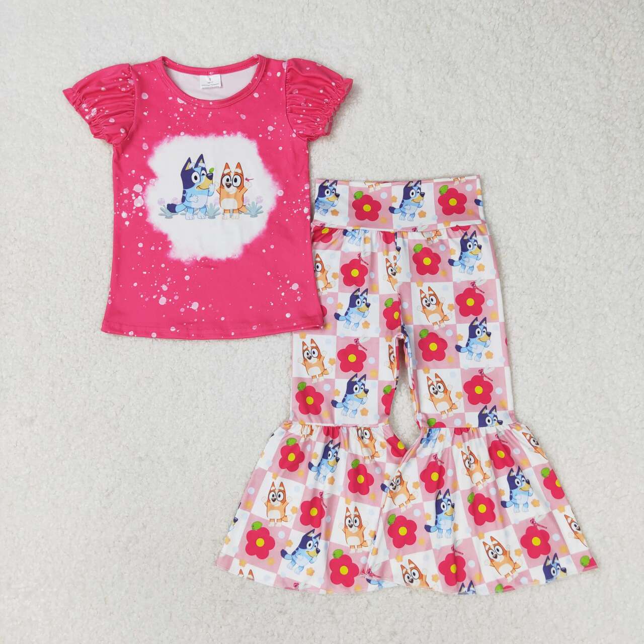 GSPO1275 Cartoon Dog Flowers Bell Pants Girls Clothes Set