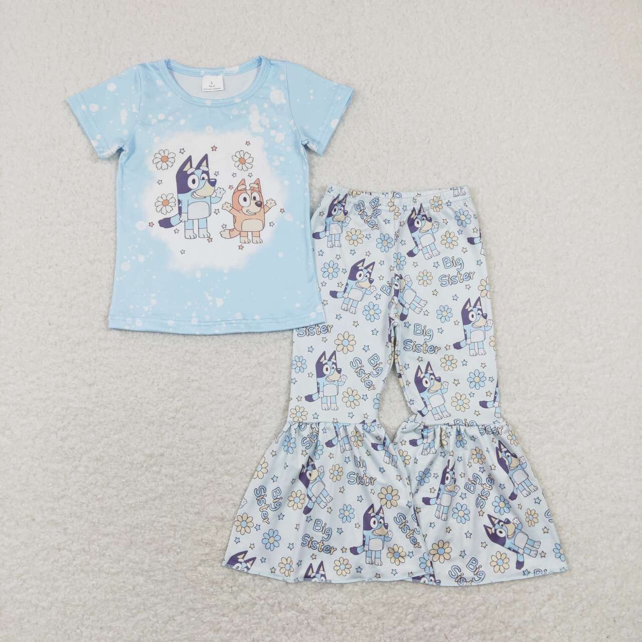 GSPO1336 Big Sister Cartoon Dog Flowers Print Girls Clothes Set