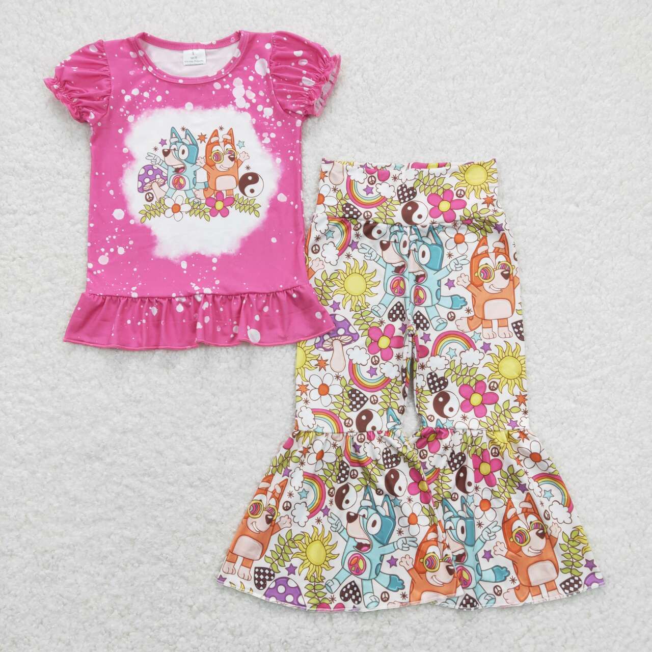GSPO1375 Cartoon Dog Flowers Print Girls Bell Pants Clothes Set
