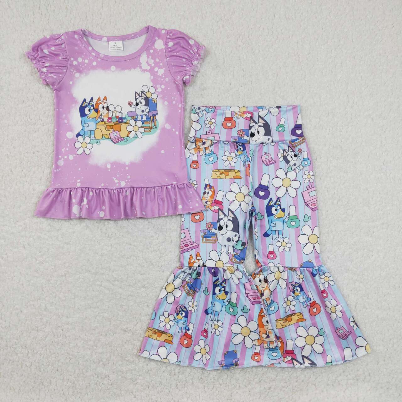 GSPO1376 Cartoon Dog Flowers Print Girls Bell Pants Clothes Set
