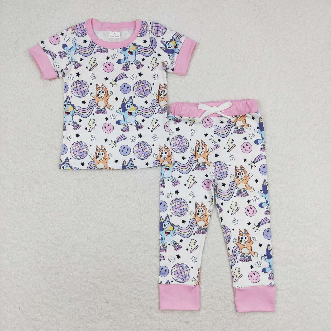GSPO1508 Cartoon Dog Disco Print Girls Pajamas Clothes Set