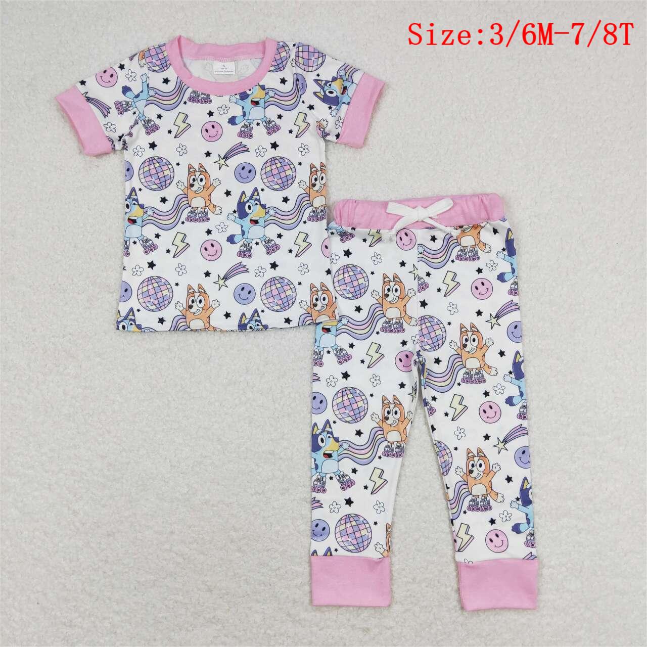 GSPO1508 Cartoon Dog Disco Print Girls Pajamas Clothes Set