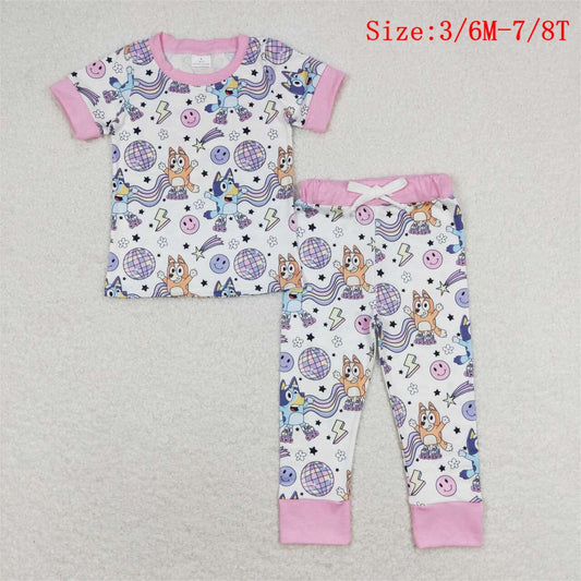 GSPO1508  Cartoon Dog Disco Print Girls Pajamas Clothes Set