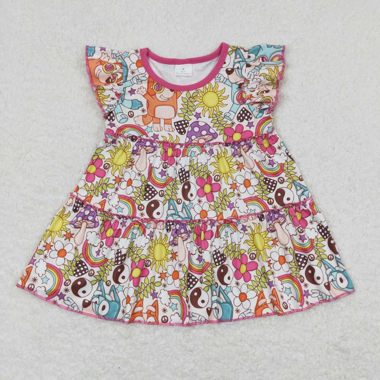 GT0477  Cartoon Dog Flowers Print Girls Tee Shirts Top