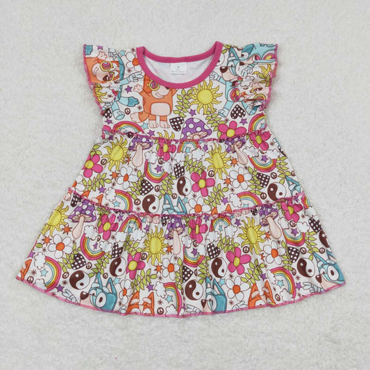 GT0477  Cartoon Dog Flowers Print Girls Tee Shirts Top