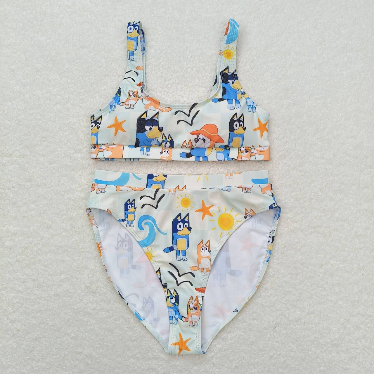 S0358 Adult Cartoon Dog Sandbeach Print Woman 2 Pieces Swimsuits