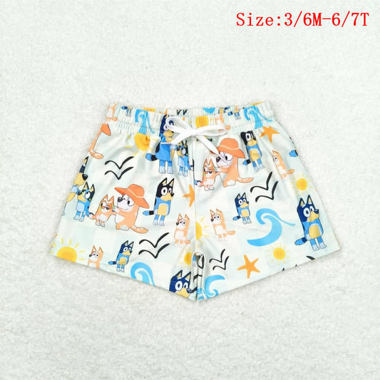 S0362  Cartoon Dog Sandbeach Print Boys Swim Trunks